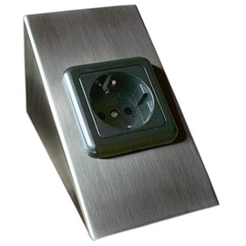 Under-unit socket 230 V, VDE certification, child safety, brushed stainless steel, square