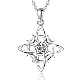 Exltoy Minimalist Witches Knot Necklace, Nudo De Bruja Plata 925 Original Triple Moon Pentagram Pendant with Mother of Pearl, Pagan Spiritual Amulet, Witchy Jewelry for Women - 51cm Chain Included
