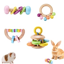 4 Pcs Wooden Bunny Toys,Safe Rabbit Toys, Bite-Resistant Guinea Pigs Toys,Boredom Break Toys for Chinchillas Hamsters Small Animals Playing Teeth Grinding Indoor Outdoor
