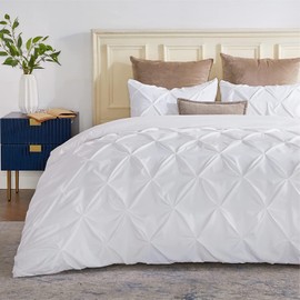 SLEEP-NEST Alaskan King Duvet Cover 132x120 Pinch Pleated 3 Piece Set with Zipper Closure 100% Egyptian Cotton 800TC Super Soft Cover for Comforter, Oversized King Plus, White