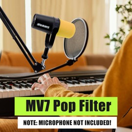 YOUSHARES Pop Filter Compatible with MV7 Microphone, Mic Foam Cover Windscreen for MV7 - Perferct Mic Cover Foam Shield Reduce Background Noise (Yellow)