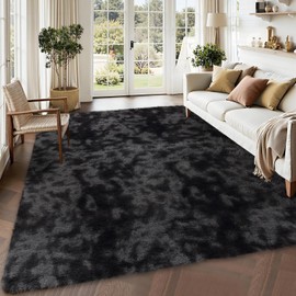 COZYLOOM Fluffy Area Rugs 5x8 Modern Plush Rug Shag Fluffy Rug Non Slip Non Shedding Extra Comfy Plush Rugs Fuzzy Shaggy Rugs for Kids Nursery Dorm Bedroom,Tie Dye Black Grey