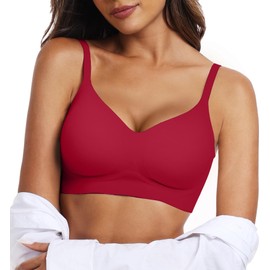 OEAK Womens Wireless Bras Comfortable Push Up Bra No Underwire Bra Full Support Lift Bralette Everyday Seamless Tshirt Bras Wine Red XL