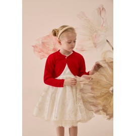 Lilax Little Girls' Knit Long Sleeve One Button Closure Bolero Shrug 5T Red