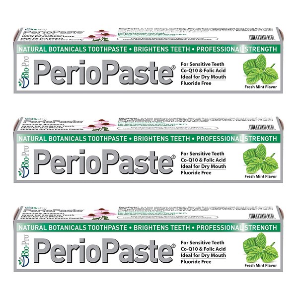 Periopaste Toothpaste 3 Tube Value Pak Professional Strength Dentist Formulated Fluoride-Free Organic Herbal Ingredients Fortified with CoQ10 and Folic Acid