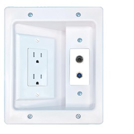 RiteAV 3.5mm F81 Recessed Wall Plate Cable Concealer Management Kit with Power Outlet Hides Cords and Cables