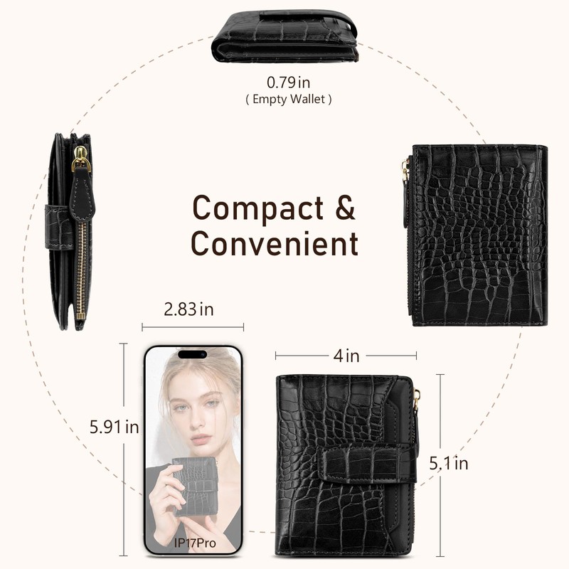 Simikol Crocodile Wallet Women RFID Blocking Bifold, PU Leather Card