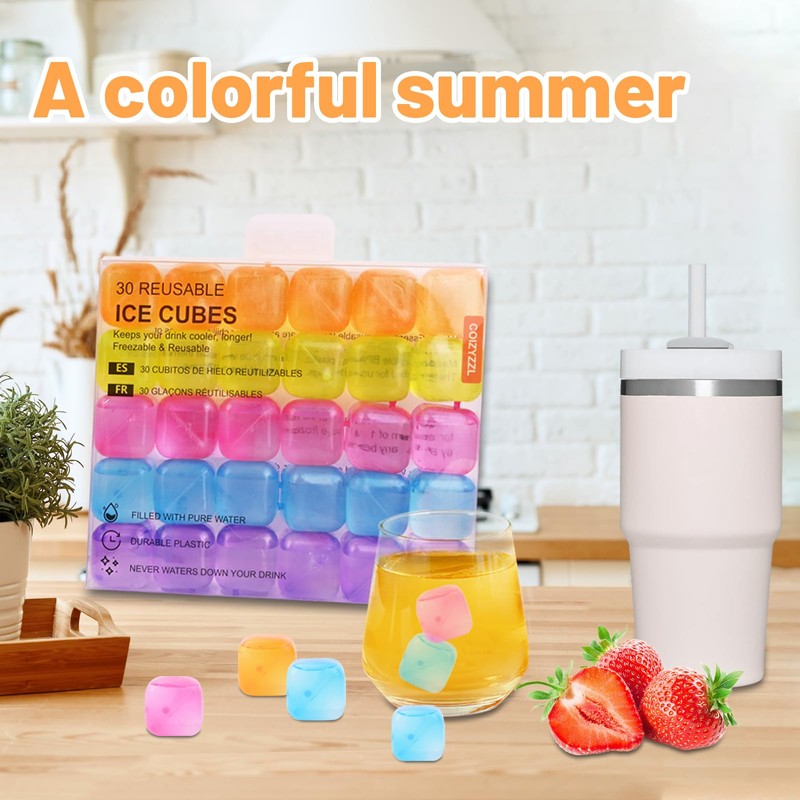 COIZYZZL Reusable Ice Cubes - Quick Freeze Clear Plastic Square