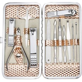 Triko Kit de Manicura y Pedicura, Set de 12 Piezas de Acero Inoxidable, Kit de Aseo Profesional, Herramientas de Uñas con Estuche de Viaje Rosa