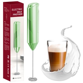 EZBASICS Milk Frother Wand, Handheld Milk Frother Drink Mixer, Electric Whisk Foam Maker for Coffee, Hot Chocolate, Matcha, Cappuccino, Lattes, Stainless Steel Whisk Coffee Enthusiasts Gift Green