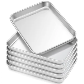 HaWare 7.3" x 5.3" x 0.8" Kids Plates, 6-Piece Stainless Steel Toddler Plates, Metal Dinner Dish for Children, Feeding Baking Camping Tray, Reusable Dinnerware, Non-toxic, Oven Safe & Dishwasher Safe