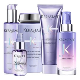 Kit 5 productos Tratamiento para el Cabello Kerastase Blond Absolu Shampoo Bain Ultra-Violet Acondicionador Cicaflash Srum 2 cido Hialurnico...       