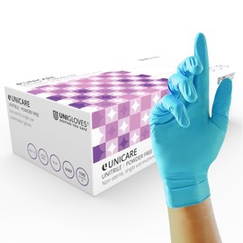 Unigloves Unitrile GS0055 Medical Grade Examination Gloves - Powder and Latex Free Disposable Gloves, Box of 100 Gloves, Blue, Extra Large