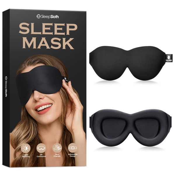 SleepSloth Sleep Eye Mask, 3D Contoured 100% Blackout Eye Mask,