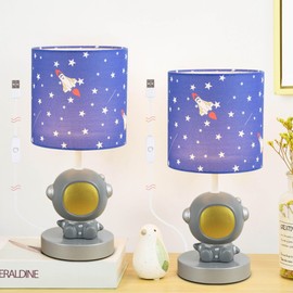 Lampwell Astronaut LED Table Lamp with USB Port DC5V,Set of 2,Blue Kids Table Lamp,Night Light for Kids Room,Nursery,Bedroom,Kitchen Counter,Gameroom,Φ5.91×H13.07IN,Hand-Made