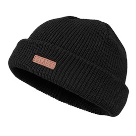 Clakllie Unisex Knit Caps Daily Fisherman Beanie Cap Trawler Watch Hat Roll-up Edge Stocking Hats Ribbed Skullcap,Black