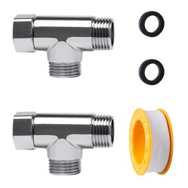 Sxutop Pack of 2 3-Way Connection Valve, 1/2 Inch Adapter T Piece Water Connection 3-Way Diverter Valve G1/2 Inch Junction Distributor T-Piece for Angle Valves, with Sealing Rings and Sealing Tape