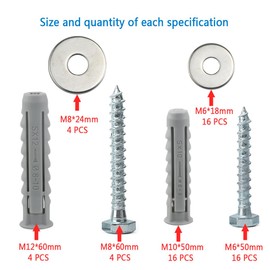 20 Sets Heavy Duty Masonry Brick Wall Fixing Anchor Bolt(M10*50mm/M12*60mm) Assortment,Four Side Expansion Wall Plugs With Washers And Hex Screws For Tv Bracket,Water Heater,Cabinets Fixing