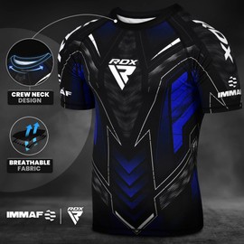 RDX IMMAF Approved Half Sleeves Compression T-Shirt Flexible Men Shirt for Competition Level and Training Sessions Blue