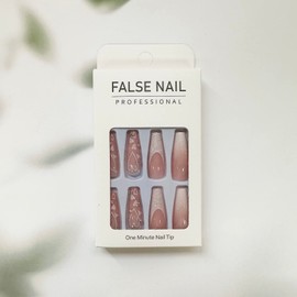 Heart Press on Nails Long Coffin Fake Nails White French Tip False Nails with Designs White Glitter Shiny Hearts Acrylic Artificial Nails Natural Nude Full Cover Nail Tips Valentines Nails for Women