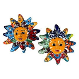 Talavera Sun Face Cute Mexican Pottery Home Decor Indoor Outdoor Hand Painted Folk Art Multicolor Handmade 7.25" (Multi 16)