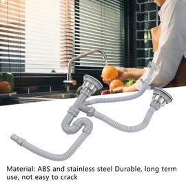 Double Sink Drain Pipe Kit, Expandable Flexible Double Kitchen Sink Drainer Pipe Assembly for Kitchen Bathroom Restroom