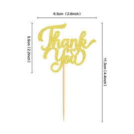 Blumomon 24Pcs Gold Glitter Thank You Cupcake Toppers Thank You Cupcake Picks for Birthday Anniversary Thanksgiving Day Wedding Bridal Party Decoration Supplies