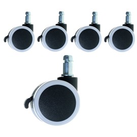 Tuka TKD3202 Hard Floor Castors with External Brakes, Office Chair Castors with External Brakes, Pen, 11 mm, Parquet Chair Castors for Hard Floors, Adjustable External Brake, White, Pack of 5