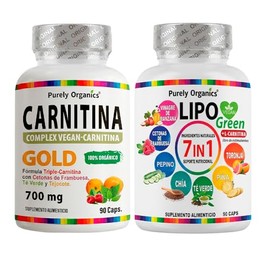 Purely Organics Combo Lipo Green Carnitina Gold Vinagre Manzana Verde Cetonas Extractos Naturales Suplemento Prémium Cápsulas