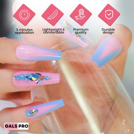 GALSPRO Long Press on Nails - Set of 24 Fake Nails with Designs in 12 Different Sizes for Perfect Fit, Cute False Nails Kit for Women with 0.07oz Nail Glue, A Double Sided Nail File & Cuticle Stick