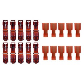 baytronic T-Junction Connector Quick Connector 10x T-Quick Connector Red + 10x Fully Insulated Flat Connector Red