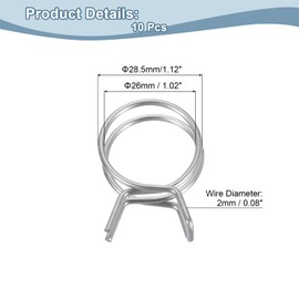 QUARKZMAN 10 Stück 26mm/1,02 Zoll Innendurchmesser Doppeldraht-Feder Schlauchschelle, Edelstahl verstellbare Federclips für Schlauch Kraftstoffleitung Silikonschlauch Wasserrohr Luftrohr