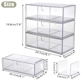 Sumnacon 3-Piece Drawer Storage Case, Divider Box, Acrylic Trinket Storage, Cotton Swab Storage, Cosmetics Storage, Stationery Storage, Tabletop Organization, Transparent Fashion Box, Accessory Clear