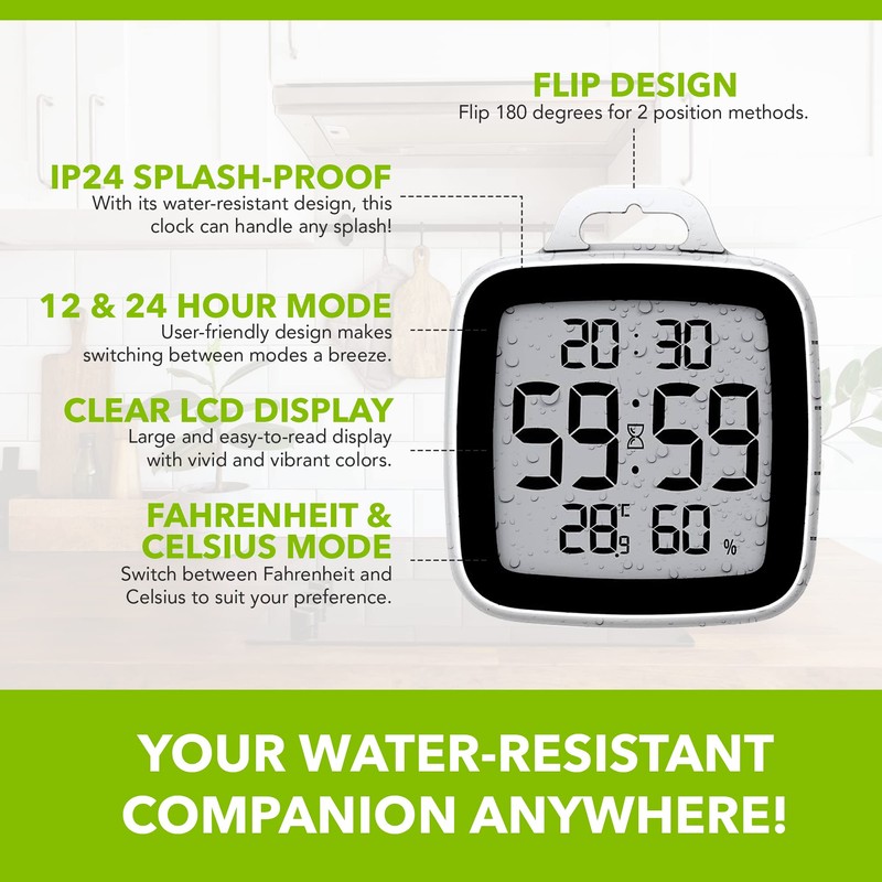 BALDR Digital Bathroom Clock With Timer - Waterproof Shower Clock