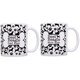 Best Beagle Mom Dad Ever Bundle Paws Dogs 2 Pack Gift Coffee Mugs Tea Cups Bone Pattern
