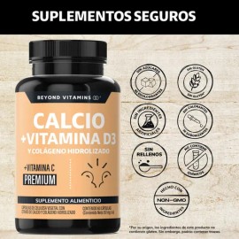 Beyond Vitamins | Calcio 1000 + Vitamina D3 | Potenciado Con Colágeno Hidrolizado Puro (colageno Polvo) Y Vitamina C Capsulas | Caltrato 1000mg - Vita