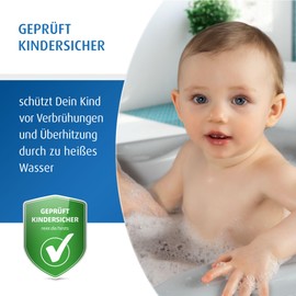 reer Oval Baby Bath Thermometer, Child-Safe Bath Thermometer, Optimal Bath Temperature for the Tub, Mercury-Free, High Measuring Range, Clear Scale, Blue