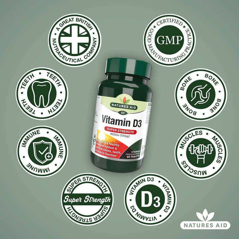 Natures Aid Super Strength Vitamin D3 4000iu, 60 Tablets