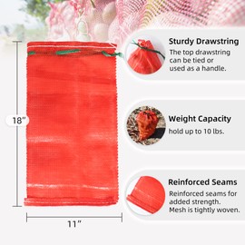 deebree 10 lb Mesh Onion Bags, 11"×18" Mesh Produce Bags Hanging Reusable Breathable Vegetable Storage Net Bag with Drawstring for Onions Potatoes Citrus Crawfish, Red (Pack of 10)