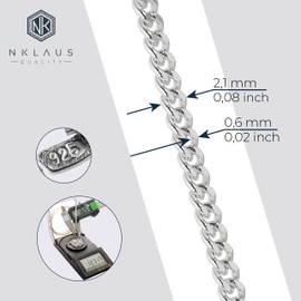 NKlaus Curb Chain / 925 Sterling Silver/ 2.10 mm Wide, Silver, silver