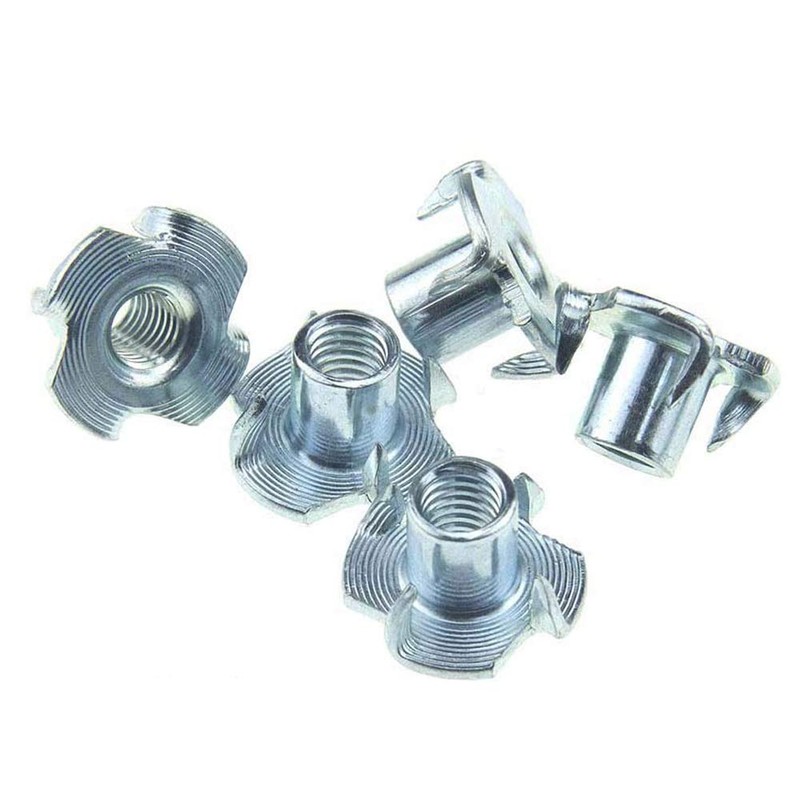 Bestgle 100pcs M6 T-Nuts 4 Pronged Zinc Plated Tee Nuts