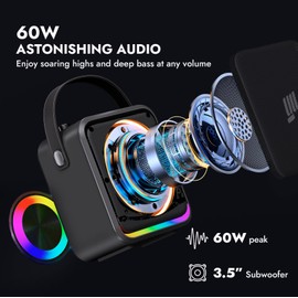 YLL Portable Bluetooth Karaoke Machine: 60W Powerful Speaker with 2 Wireless Microphones, Lightweight with Shoulder Strap, Perfect for Adults & Kids, Home & Outdoor Party