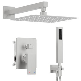 Kurpot Shower System, 10'' High Pressure Brushed Nickel Shower Head with Handheld Spray Combo, Included 59'' Shower Hose, Shower Trim Kit and 2-IN-1 Diverter, Bathroom Shower Faucet Set with Valve