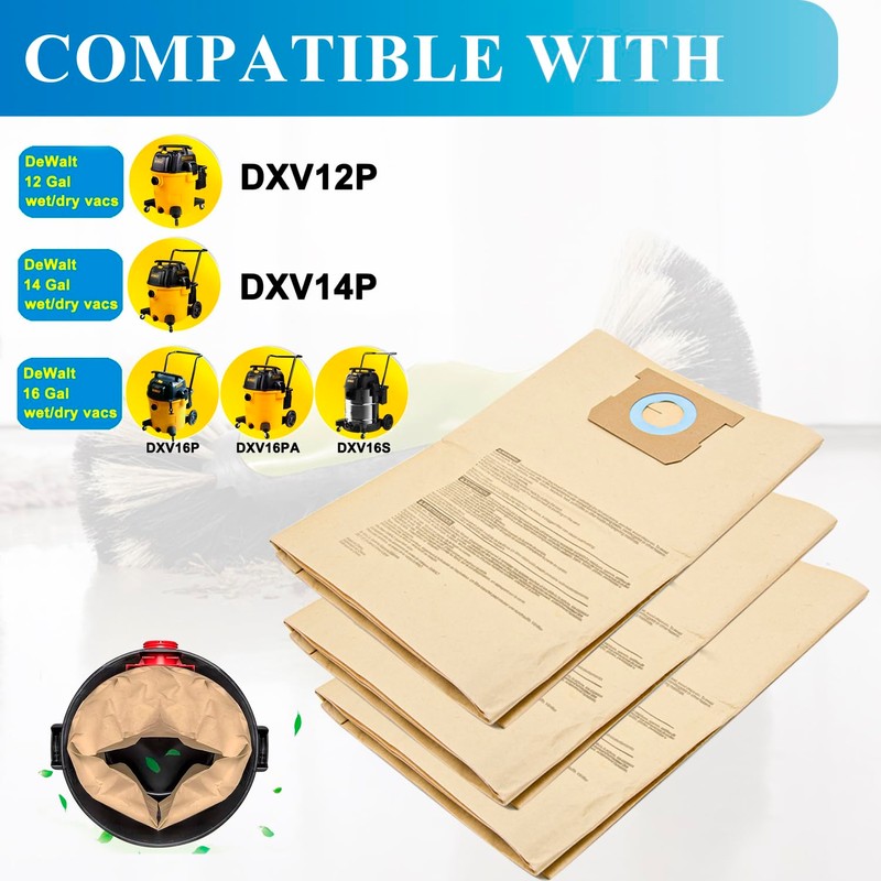 12 Pack DXVA19-4102 Dust Bag Compatible with DEWALT 12-16 Gallon