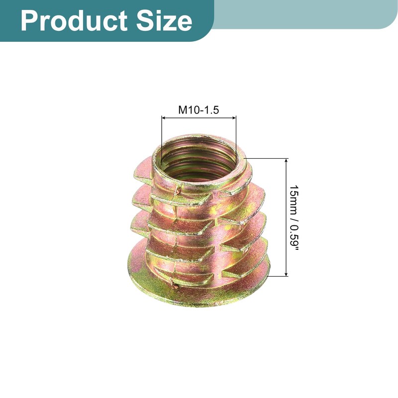 sourcing map 50Pcs Threaded Inserts, M10-1.5x15 Zinc Alloy Hex-Flanged Nut