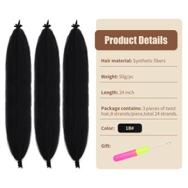 Marley Twist Hair Synthetic Springy Twist Hair Extensions Pre-fluffed Braiding Hair Wrapping Hair for Faux Locs 24 Inch Pack of 3