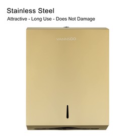 VANNSOO Paper Towel Dispenser, Commercial Stainless Steel Tri-fold/Multi-fold/C-Fold Paper Towel Holder Wall Mount Key (Gold)
