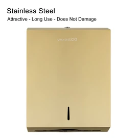 VANNSOO Paper Towel Dispenser, Commercial Stainless Steel Tri-fold/Multi-fold/C-Fold Paper Towel Holder Wall Mount Key (Gold)