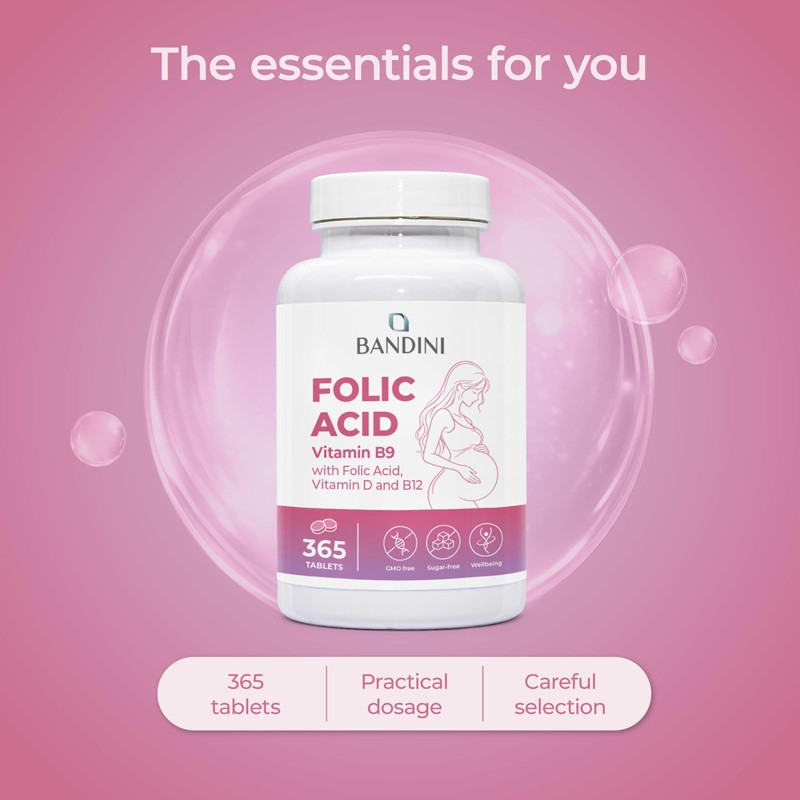Bandini® Folic Acid 400mcg - 365 Vegetarian Tablets - High