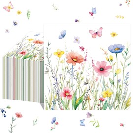 Nuanchu 50 Pack Floral Cocktail Napkins Wildflower Paper Napkins Butterfly Dinner Hand Napkin Guest Colorful Flower Decorative Towels 13 x 13 Inch for Wedding Bridal Birthday Tea Party